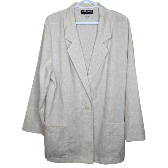 Vintage Sag Harbor Plus Size Cream Beige 1 Button Blazer Women 18W - Picture 1 of 9